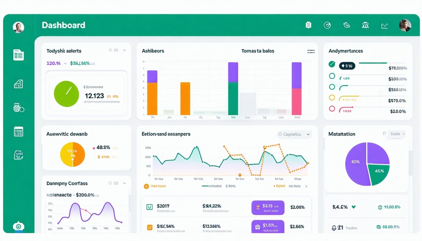 A vibrant dashboard displaying SEO analytics, metr
